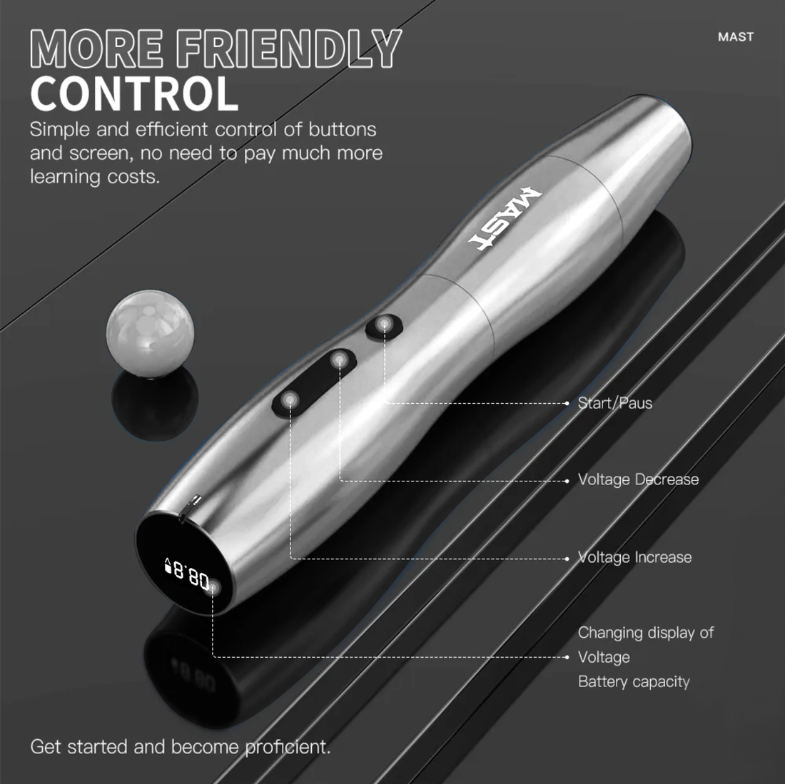 Copy of MAST P20 Wireless Tattoo Pen Silver + 1 Extra Battery 2.5MM Stroke Permanent Makeup