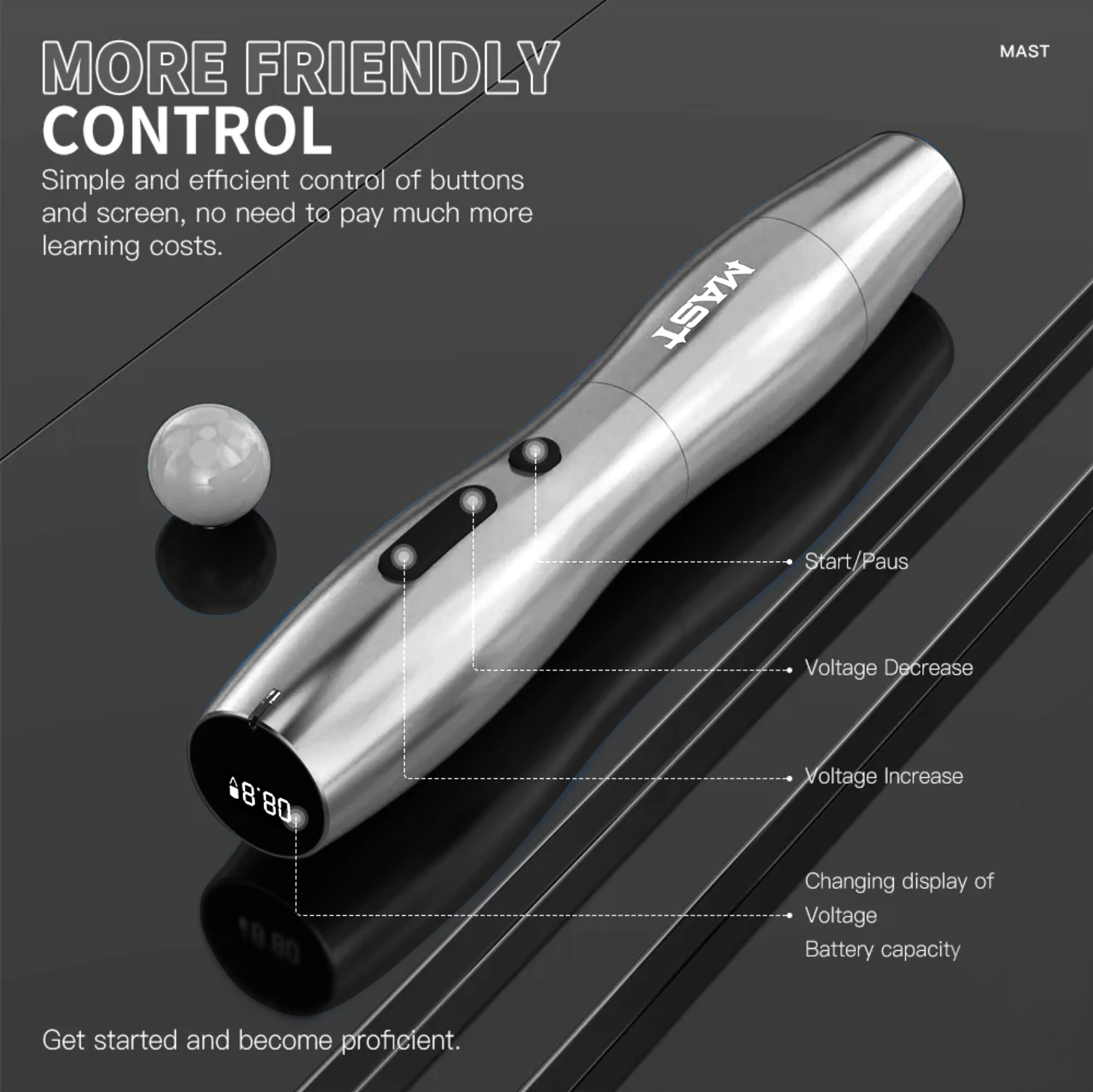 MAST P20 Wireless Tattoo Pen Silver + 1 Extra Battery 2.5MM Stroke Permanent Makeup