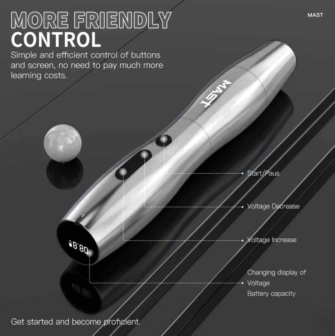 MAST P20 Wireless Tattoo Pen Rose + 1  Extra Battery 2.5MM Stroke Permanent Makeup